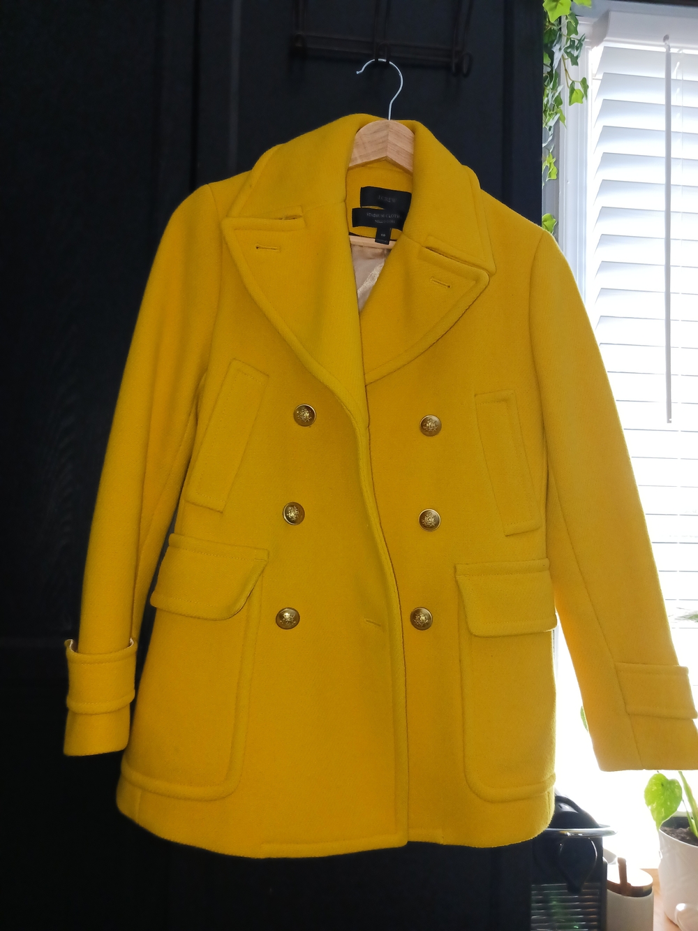 J Crew Stadium Wool Double-Breasted Yellow Peacoat